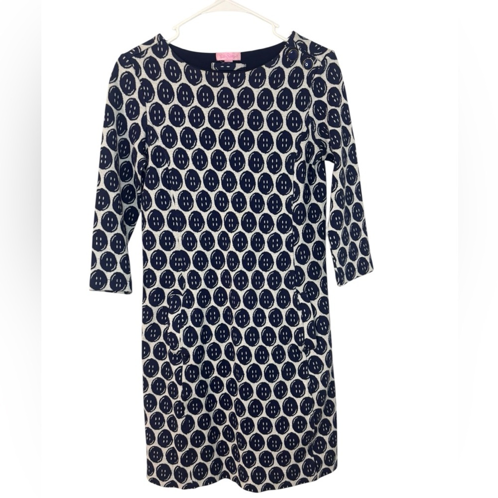 Lilly Pulitzer Jonah Sweater Dress Womens XSmall Blue Button Knit Short Preppy